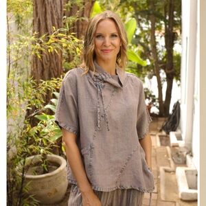 BEAU JOURS 100% Linen Lagenlook Delta Top Art to Wear Made in USA